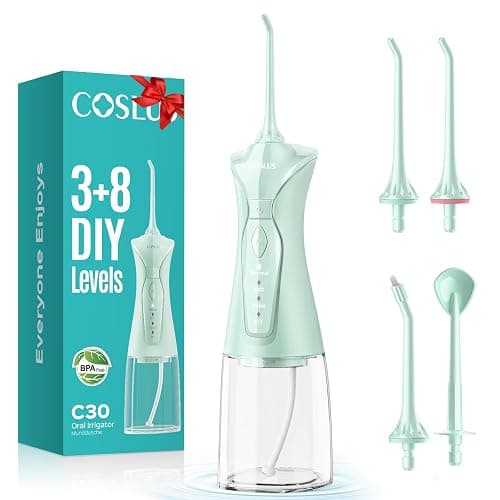 COSLUS Water Dental Flosser Pick for Teeth C30(FC5360): 4 Modes Cordless Portable 300ML Larger Tank Water Teeth Cleaner IPX7 Waterproof Flossing Cleaning Picks for Home Travel Green - Image 1