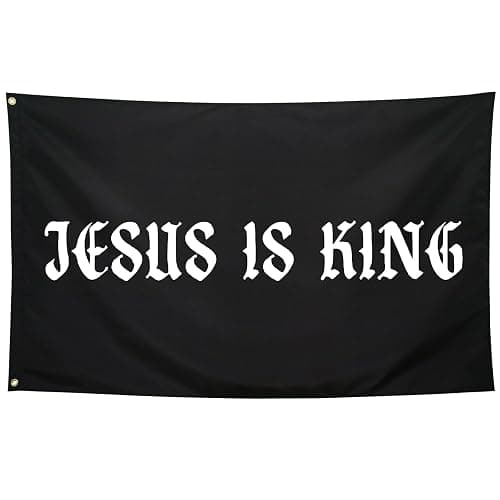 Seekamit Jesus is King Cool Funny Inspirational Flags for College Dorm Room Guys Girls Wall Meme Flags Banner 3x5 Ft Bedroom Man Cave Indoor Outdoor Black - Image 1
