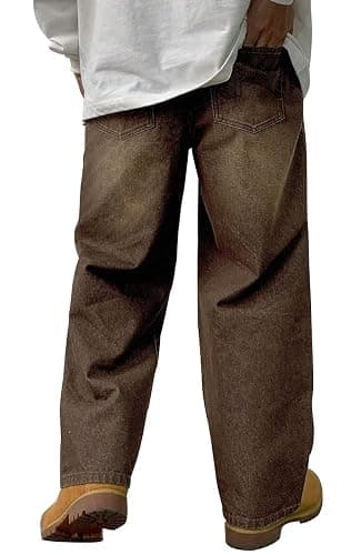 HUNGSON Mens Baggy Jeans for Men Women Y2k Skater Vintage Plain Pants Casual Wide Leg Jeans Loose Fit Denim Jeans thumbnail 2