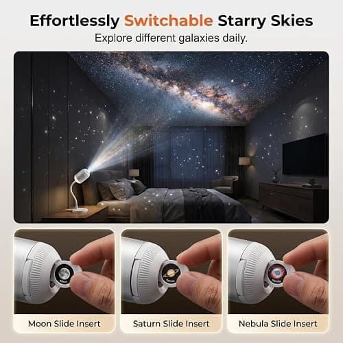 asfanst 2-in-1 Galaxy Projector Night Light, USB Starry Sky Night Light Projector with Adjustable Brightness, Mini LED Projection Lamp for Bedroom Ceiling Wall Room Decor (B-5 Projection Films) thumbnail 3
