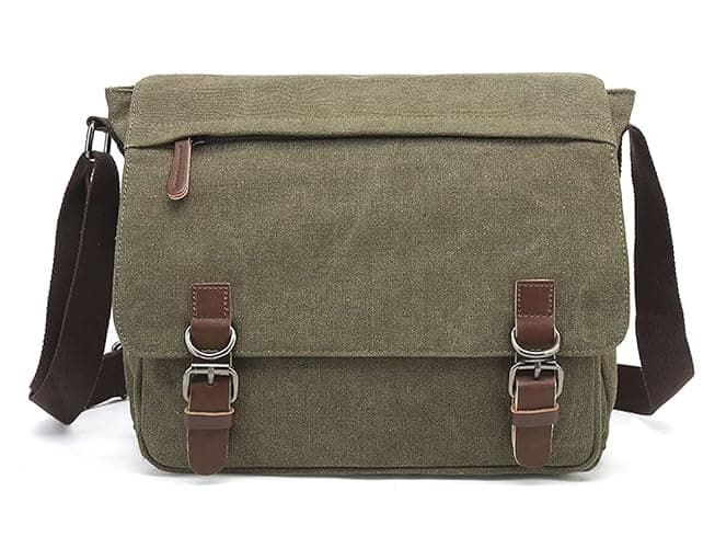 Sechunk Canvas Vintage Messenger Bag Shoulder bag Leather Large Travel Crossbody bags for men women 15inch Laptop - Image 1
