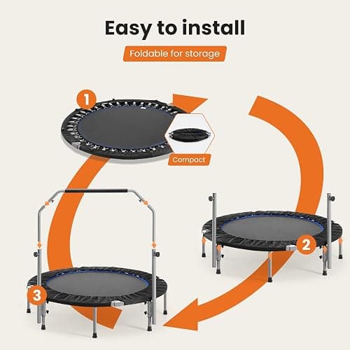 Sweetcrispy 40" in/48 in Mini Fitness Trampoline - 330LBS Foldable Exercise Rebounder with Adjustable Handle, Stable and Quiet, for Adults Indoor/Outdoor Workout thumbnail 7