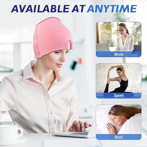Migraine Relief Cap, Soothing Headache Ice Face Mask Products, Hot and Cold Therapy, Migraine Headache Relief Cap for Migraine, Sinus, Puffy Eyes, Tension, Stress and Hangover(Pink) thumbnail 3