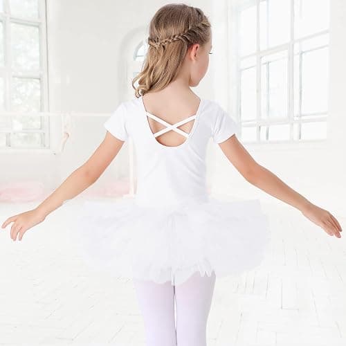 Bezioner Girls Cotton Ballet Dance Dress Cute Tutu Skirted Leotard Short Sleeve thumbnail 3