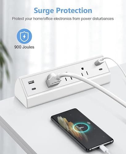 Jgstkcity Desk Clamp Power Strip,40W Total Fast Charging Station,2 PD 20W USB C Ports,Desk Edge Mount Surge Protector for Home, Office,3 Outlets,Fit 1.96" Tabletop Edge,ETL Listed,White thumbnail 5