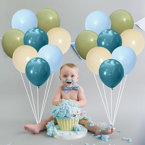 Sage Green Blue Balloons 60 Pcs 12 Inch Dusty Blue Sage Green Cream Balloons Avocado Slate Beige Apricot Balloon for Boys Men Hole in One Golf Boho Goose Baby Shower Birthday Party Decorations thumbnail 9