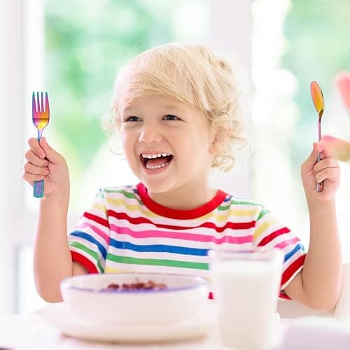 VITEVER 10 Pack Toddler Utensils, Stainless Steel Rainbow Silverware Set for Kids, Children Safe Cutlery Set Includes Forks and Spoons - Dishwasher Safe thumbnail 2