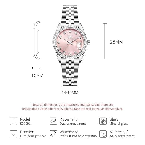 SHENGKE Women's Crystal Accented with Solid Alloy Steel Band Watch Elegant Dress Quartz Calendar Watches for Women thumbnail 6