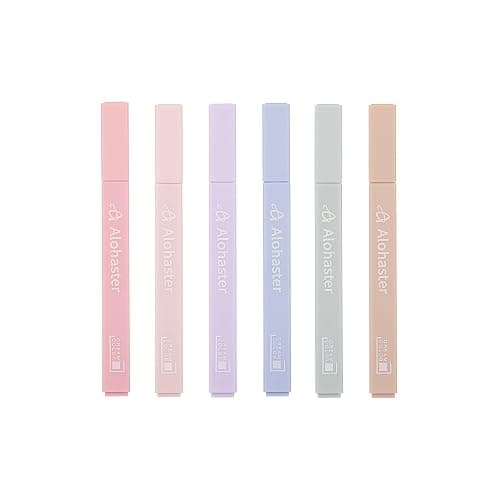 Alohaster HPSIZEE Aesthetic Cute Highlighters Mild Assorted Colors With Soft Chisel Tip, No Bleed Dry Fast Easy to Hold, for Journal Bible Planner Notes School Office Supplies, 6 Pack - Happiness - Image 1