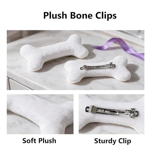 Obavioy 2PC Bone Clips for Hair or Shoes DIY White Plush 5Inch | Plush Fabric, Halloween Costume Accessories, Shoe Decorations, Y2K Streetwear Style thumbnail 3