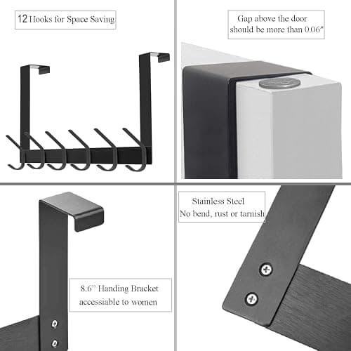 DOKU Over The Door Hook, Heavy Duty Over Door Hanger Holder for Coat Robe Hat Clothe Towels Hanging, Bathroom Organizer Towel Rack 12 Hooks, Matte Black thumbnail 7