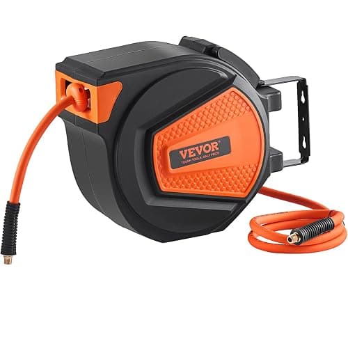 VEVOR Retractable Air Hose Reel, 3/8IN x 50FT Hybrid Air Hose Max 300PSI, Air Compressor Hose Reel with 5 ft Lead in, Ceiling/Wall Mount Enclosed Air Reel, 180° Swivel Mount thumbnail 9
