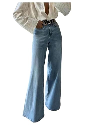GORGLITTER Women's Wide Leg Jeans High Waisted Stretchy Trendy Denim Pants with Pockets - Image 1
