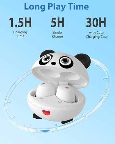 COOTIMOCK Wireless Earbuds for Kids, Built with Mic, 85dB Safe Volume, Light Weight, Bluetooth 5.3, IPX6 Waterproof, Passive Noise Cancelling, Girls Boys Teen Earbuds for School Travel, Panda thumbnail 2