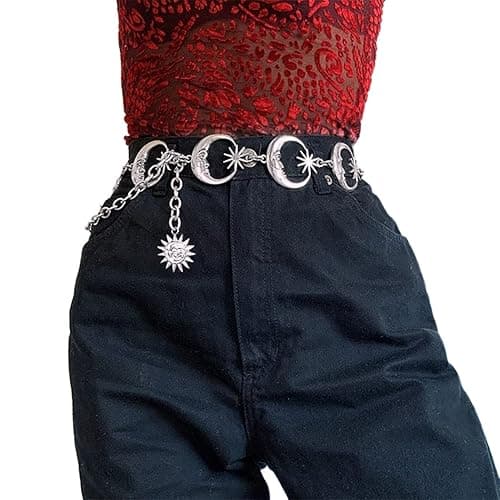 Navoky Celestial Moon Chain Belt for Women, Sun and Moon Star Waist Chain Body Jewelry, Whimsigoth Witchy Accessories for Dresses, Adjustable Metal Link Belly Chain for Renaissance Faire Fairy Grunge - Image 1