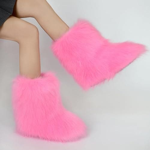 QTVQTV Women's Furry Boots 2025furry Fluffy Short Snow Boot mid-Calf Boots Warmcomfortable Outdoor Fur Shoes thumbnail 2
