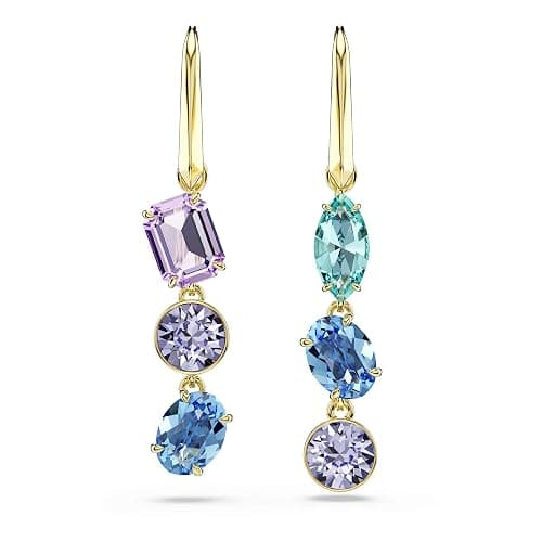 Swarovski Gema drop earrings, Asymmetrical design, Mixed cuts, Multicolored, Gold-tone plated thumbnail 2