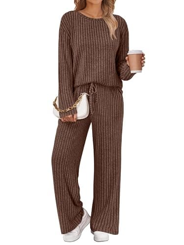 LILLUSORY Womens Lounge Sets 2 Piece Matching Pajamas Fall Fashion 2025 Ribbed Knit Outfits Long Sleeve Casual Sweatsuits - Image 1