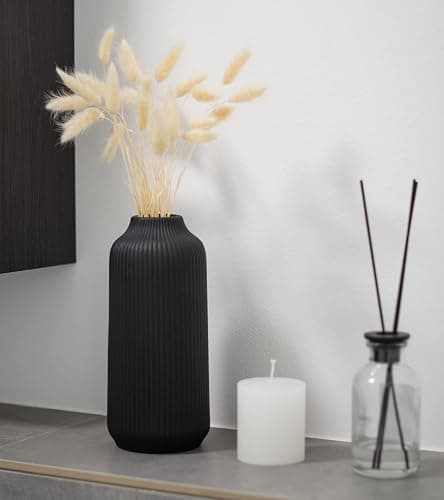 flature Ceramic Vase in Nordic Style, Decovase Large for Pampas Grass as Boho Deco, Vase Black Matt 8 inch for Flowers, Scandinavian Design Home Decoration for Fresh Flowers, Dried Flowers (Size M) thumbnail 2