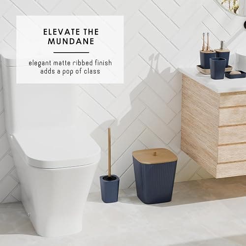 Clara Clark Bathroom Accessories Set - Navy Bathroom Set, 20PC Bathroom Accessory Set, Shower Curtain Set, Toilet Brush, Trash Can & Soap Dispenser - Complete Set - Navy Blue thumbnail 7