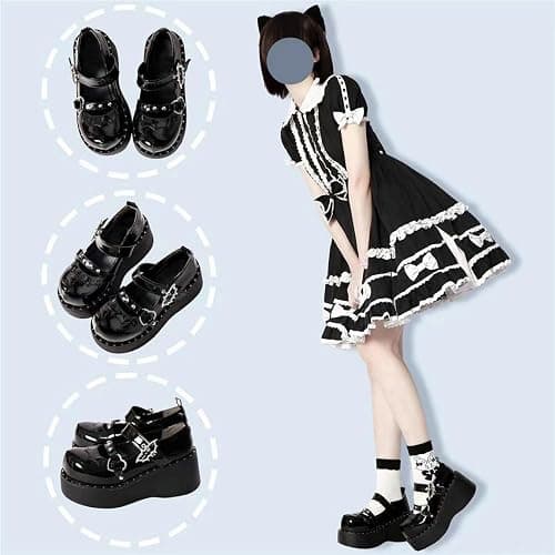 Parisuit Womens Lolita Platform Goth Shoes Mary Jane Wedge Heels Pumps Ankle Strap Round Toe Punk Cosplay Shoes thumbnail 2