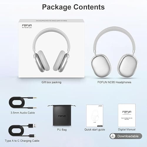 FOFUN NC95 Hybrid Active Noise Cancelling Headphones with Knob Control, 65H Playtime Over Ear Headphones Wireless Bluetooth 6.0, App Control, Hi-Res Audio, Comfort Fit, Clear Calls for Travel/Workout thumbnail 7