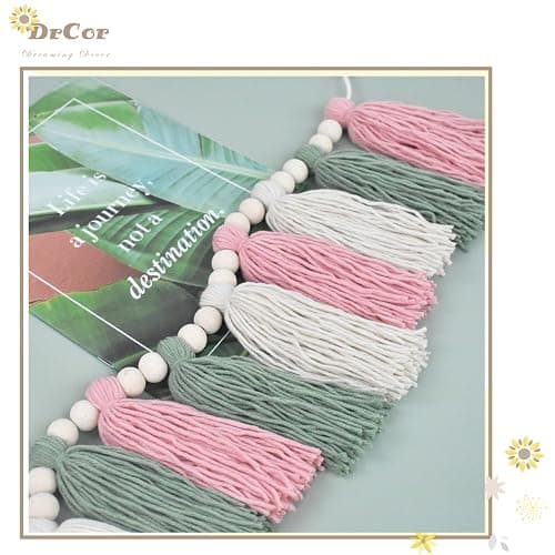 DrCor Pastel Tassel Garland – Pink & Sage Green Boho Spring Garland for Nursery, Classroom Decor, Baby Shower, Kids Room, Birthday Party, Dorm & Home Wall Hanging thumbnail 5