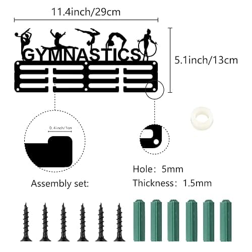 CREATCABIN Gymnastics Medal Holder Medal Hanger Display Rack Sports Metal Hanging Awards Iron Small Mount Decor Awards for Wall Home Badge Race Running Gymnastics Swimming Medalist Black 11.4x5.1 Inch thumbnail 3