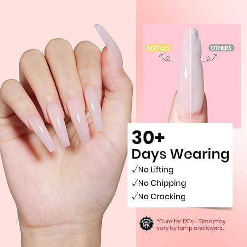 Beetles Hard Gel for Nails Kit,3 Colors Clear Nude Jelly White Sculpted Gel,Nail Extension,Sculpting,with Long Square Half Cover Nail Tips for Salon Pros Women,Nude&Clear Builder Gels,UV&LED Cured thumbnail 5