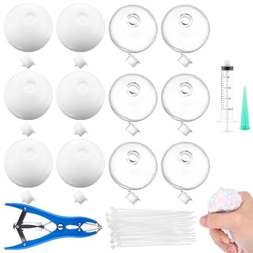 Simgoing 12 Pcs DIY Stress Ball Making Kit Blank Ball Skin, Milky and Clear | Include Vacuum Evacuating Device & Expander Tool, Make Your Own Fidget Pressure Balls for Adults - Image 1