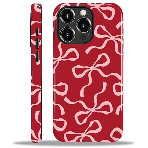 ilikediy for iPhone 12 Pro Max Case,HL2 Aesthetic Red Bow Hybrid 2 Layer Hard Shell Silicone Protective Pattern Design Case - Image 1