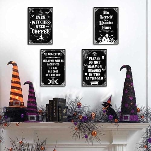Funny Black Gothic Decor Even Witches Need Coffee Metal Signs for Coffee Bar Gothic Kitchen Accessories Halloween Decor 8 x 12 Inch thumbnail 7