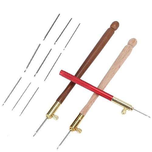3Pcs Tambour Hooks Kit, Embroidery Crochet Hooks with 9 Needles, Wooden Handle French Tambour Hook Latch Beaded Needle for Embroidery Sequin Beading Knitting DIY Sewing - Image 1