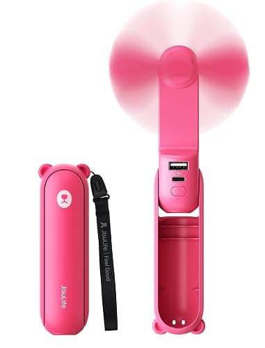 JISULIFE Handheld Mini Fan, 3 IN 1 USB Rechargeable Portable Fan [12-19 Working Hours] with Power Bank, Flashlight, Pocket Design for Travel/Summer/Concerts/Lash, Gifts for Women (Fuchsia) - Image 1