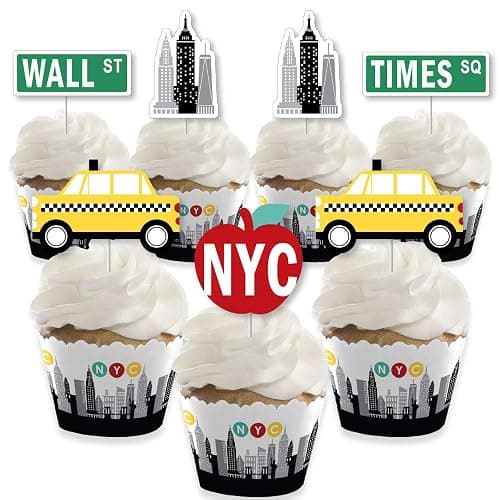 Big Dot of Happiness NYC Cityscape - Cupcake Decoration - New York City Party Cupcake Wrappers and Treat Picks Kit - Set of 24 - Image 1