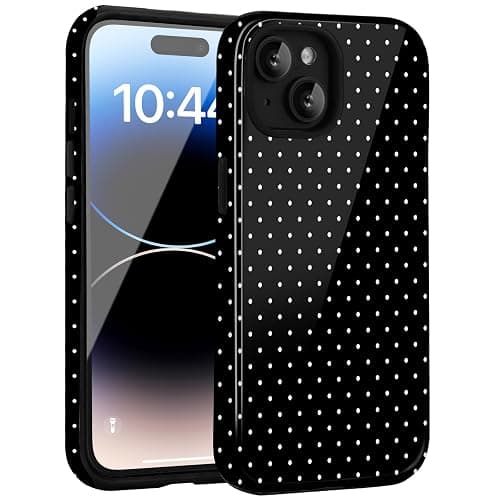 Amzfield for iPhone 13 Case for iPhone 14 Case Cute Polka Dot Aesthetic Retro Design for Women Girls Fall Simple Chic Girly Pretty Dual Layer Hybrid Protection Elegant Case for iPhone 13/14-Black thumbnail 7