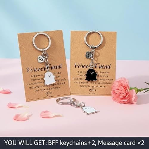 OXIHOUSE&CO- Best Friend Ghost Keychain Set for Women, Cute Funny BFF Gifts with Card – Long Distance Friendship, Birthday, Halloween, Christmas Presents for 2 thumbnail 7