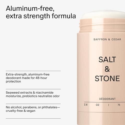 Salt & Stone Aluminum Free Deodorant | Extra Strength 48 Hour Protection for Women & Men | Made with Seaweed Extracts, Niacinamide & Prebiotics | Saffron & Cedar thumbnail 5