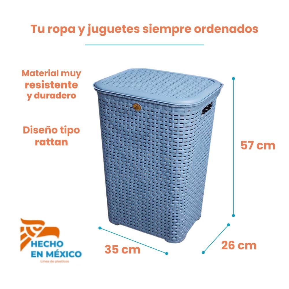 Cesto Canasta Organizador Ropa con Tapa Rattan Plastico (Azul) - Azul thumbnail 5