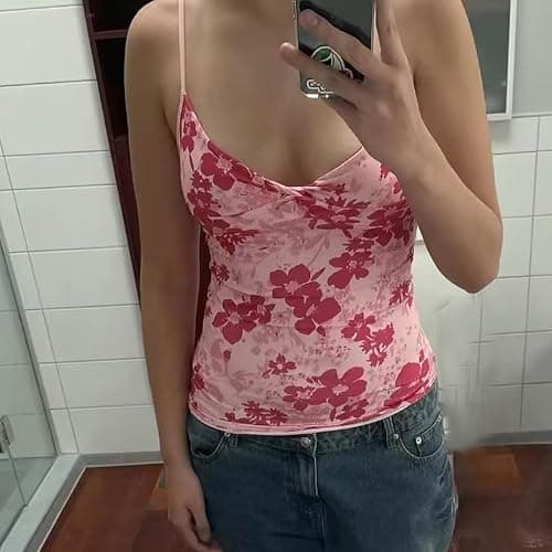 Emo Coquette Cropped Top Grunge 2000s Spaghetti Strap Tops Streetwear Vintage Camisole Y2k Cheetah Tops thumbnail 5