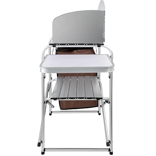 VEVOR Camping Kitchen Table, Aluminum Portable Folding Camp Cook Station with Windscreen, Cupboard, Storage Organizer, Carrying Bag, Quick Installation for Outdoor Picnic Beach BBQ RV Traveling, Brown thumbnail 9