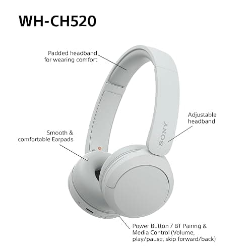 Sony WH-CH520 Wireless Bluetooth On-Ear Headphones, Lightweight Design, Up to 50hr Battery Life, Quick Charge, EQ, Clear Call Quality, iOS & Android - White thumbnail 8