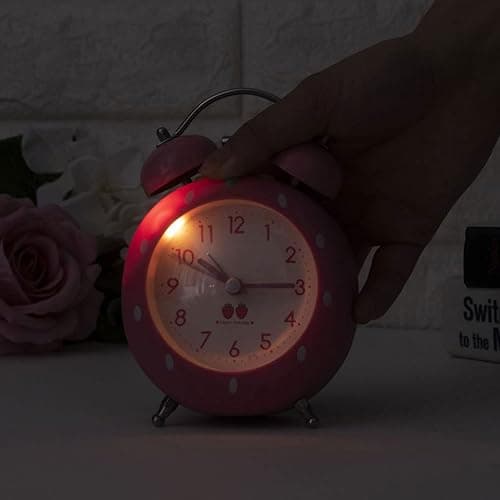 Danse Jupe 4 inches Twin Bell Alarm Clock Strawberry,Backlight,Battery Operated,Non Ticking,Analog Loud Alarm Clock for Bedroom,Bedside,Desk,Pink, One Size thumbnail 5