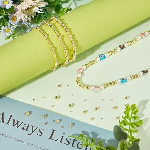 PH PandaHall 300pcs 18K Gold Plated Spacer Beads, 5 Sizes Smooth Long-Lasting Spacer Beads Metal Round Beads Brass Loose Beads for DIY Bracelet Necklace Earring Jewelry Making, 2/3/4/5/6mm thumbnail 5