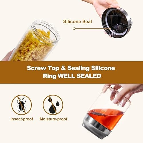 Aelga 34oz Glass Food Jars Canisters with Lid, Wide Mouth Storage Jars with Airtight Lids, Clear Food Storage Containers for Flour, Cereal, Coffee, Nuts & More thumbnail 4