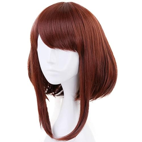 ANOGOL Hair Cap+Red Brown Wigs Short Bob Cosplay Wig for Women Brown Wavy Costume Wig Synthetic Hair for Cosplay Short Wine Red Bob Wig Women Wigs Anime Outfit for Halloween Costume Party thumbnail 3
