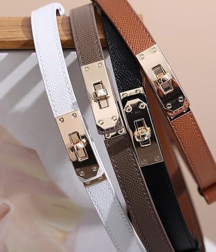 Women's Skinny Leather Belts Thin Waist Belt for Women with Turn Lock Buckle, Belts Woman Adjustable for Dresses and Jeans thumbnail 6