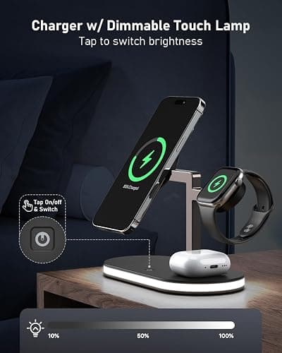 UEQ 4 in 1 Wireless Charging Station for Apple MagSafe Charger,Fast Charging Magnetic Wireless Charger Stand with Night Light for iPhone 17 Air 16 15 14 13 12 Series,Apple Watch and AirPods (Black) thumbnail 3