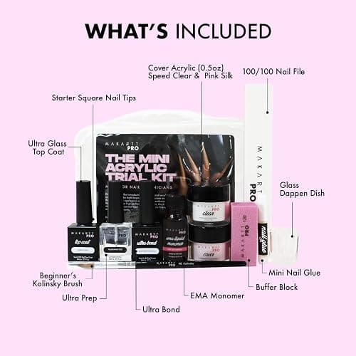 MakarttPro Mini Acrylic Nail Kit for Beginner Nail Technicians 12pcs - Starter Set with Pink & Clear Acrylic Powders, EMA Monomer, Kolinsky Brush and Nail Essentials thumbnail 7