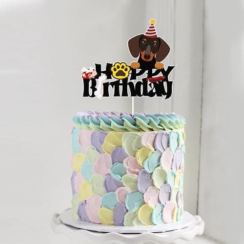 Dog Happy Birthday Cake Topper,Cute Puppy Pet Themed Bday Party Cake Decor,Dachshund Puppy Theme Kids Birthday Party Decorations thumbnail 2